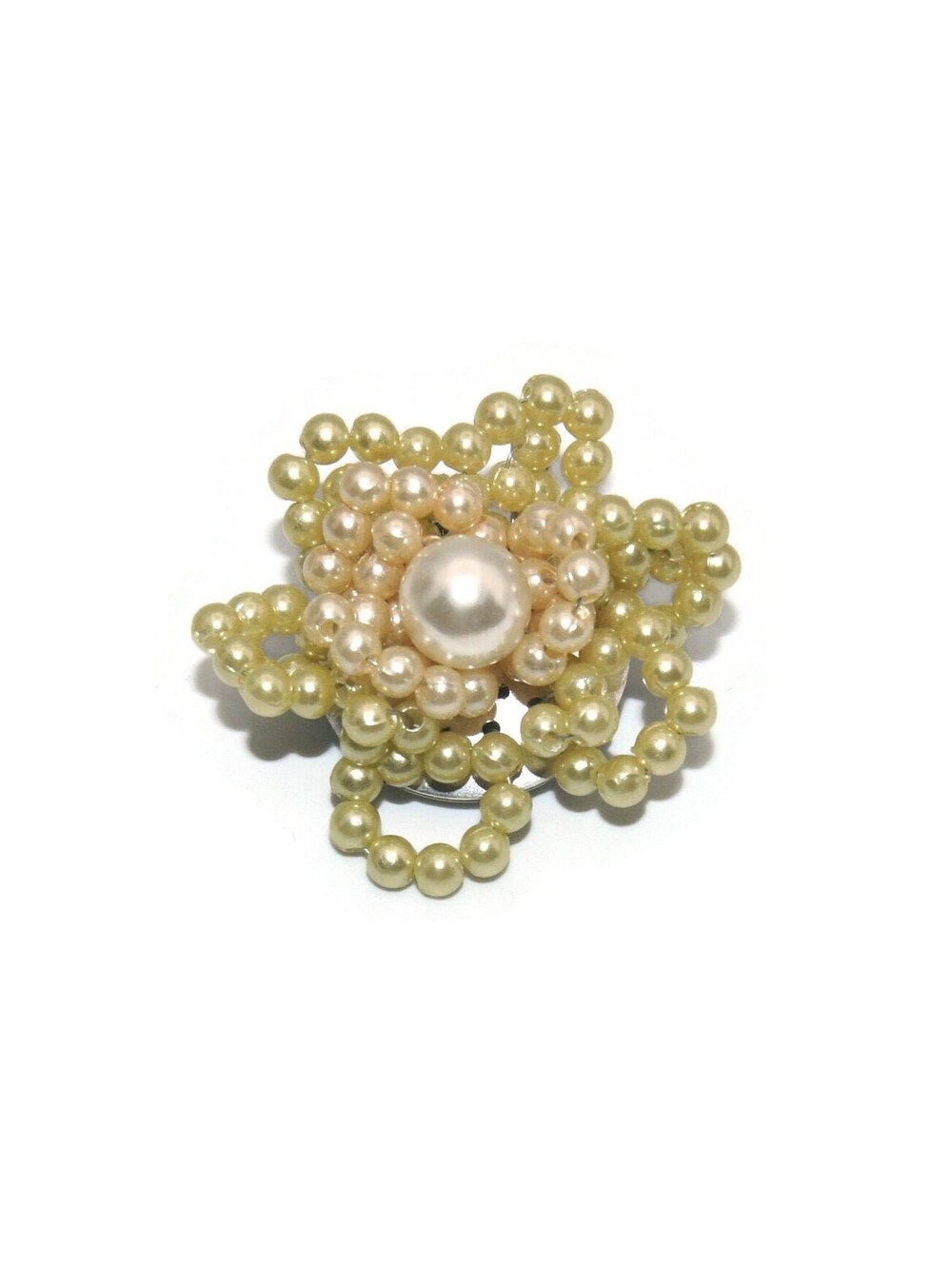 Vintage Silver Tone with Faux Pearls Flower Brooch.
